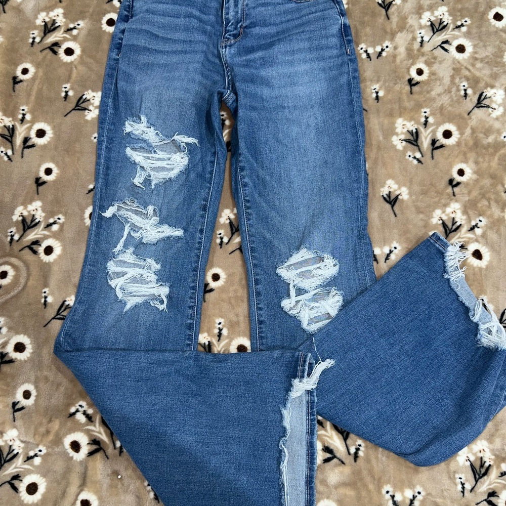 American Eagle Outfitters Blue Boot Cut Jeans with Distressing